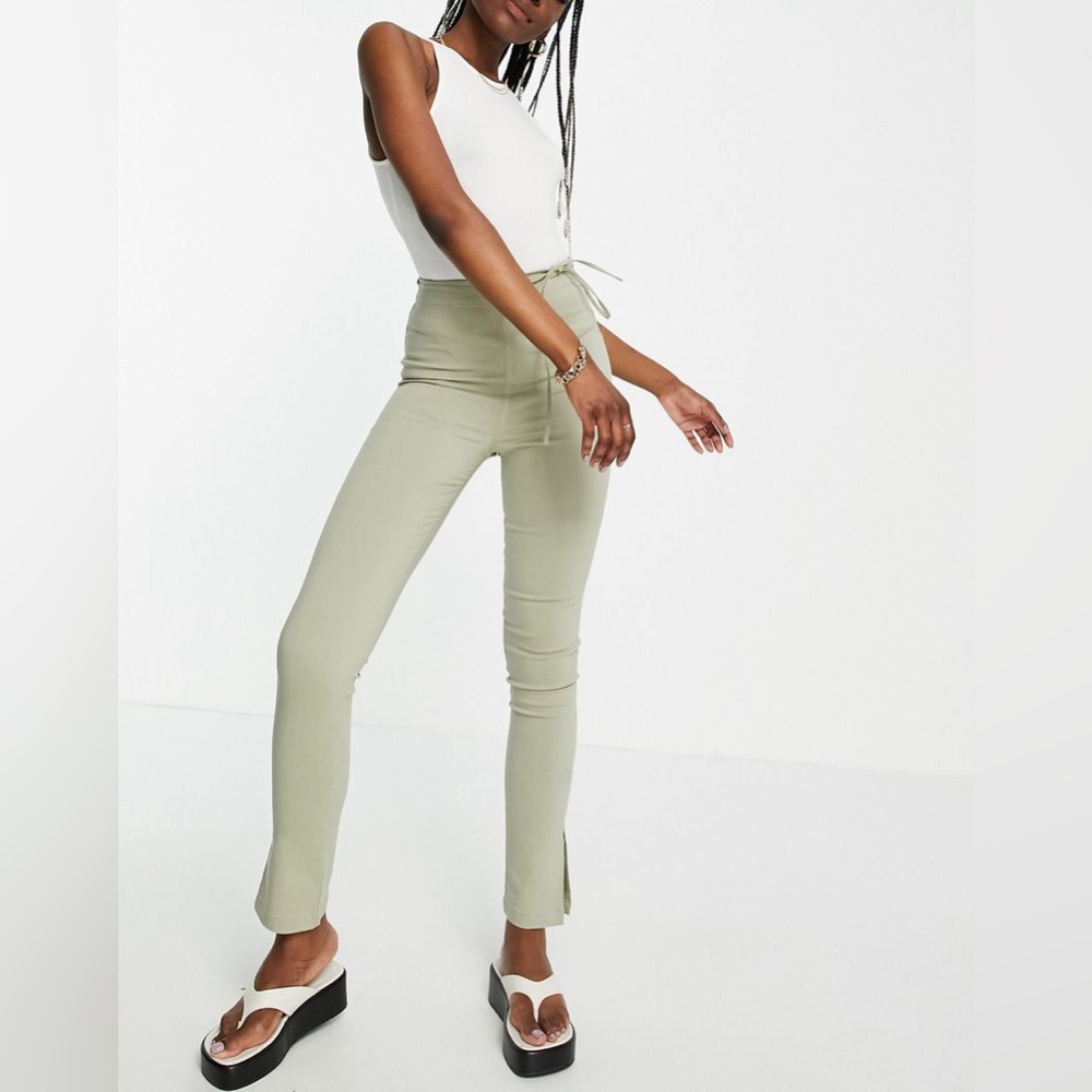 NWOT ASOS DESIGN Slit Hem Tie Waist Pants in Sage Green (Size 14)
